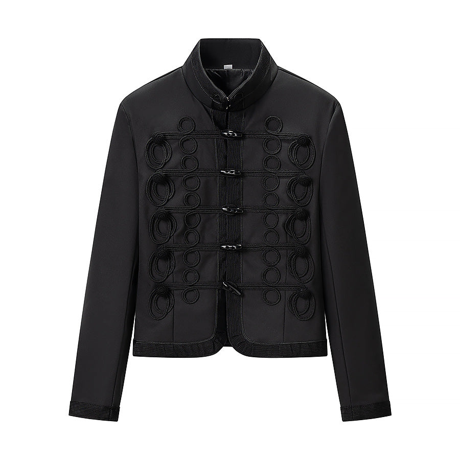 Ladies military-inspired short jacket with decorative cords and stand-up collar Amarae
