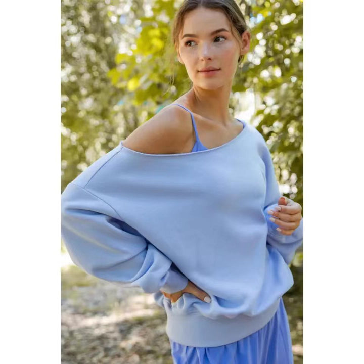 Ladies Oversized Casual Sweatshirt with Asymmetric Neckline and Deep Collar Lune London