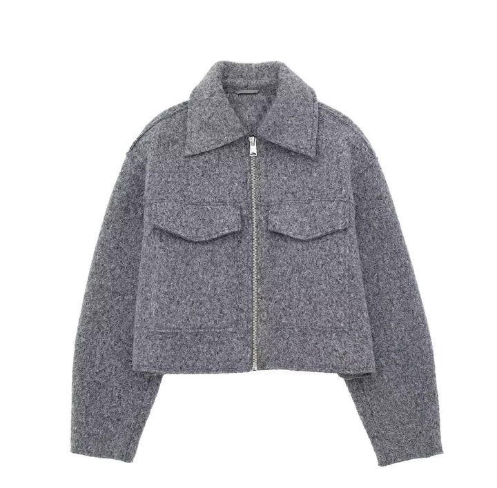 Women's Short Cut Sherpa Jacket with Zip and Flap Pockets Amarae