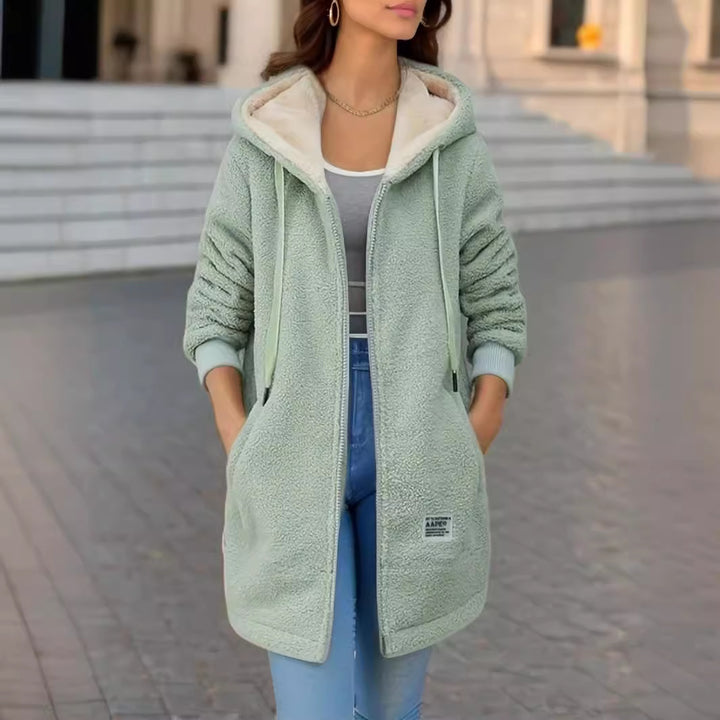 Lady Casual Teddy Jacket with Hood and Practical Pockets Lune London