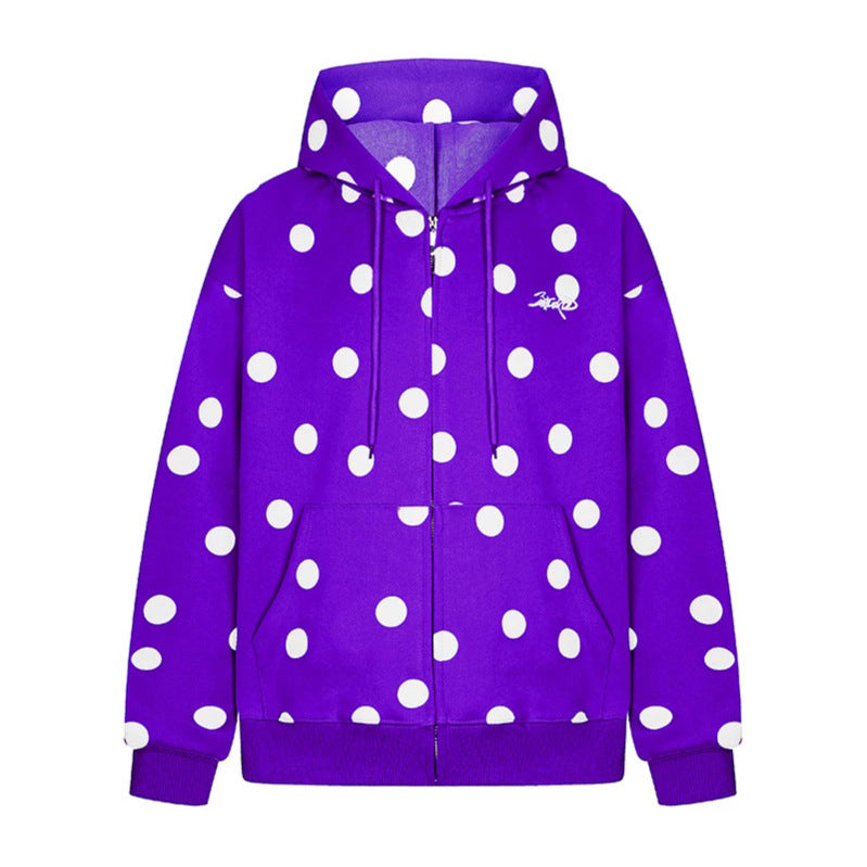 Women's hooded sweat jacket with full zip, oversized cut and polka dot print Amarae