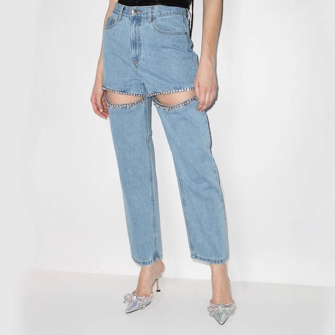 Designer distressed women's jeans with glitter applications Chic & Stil