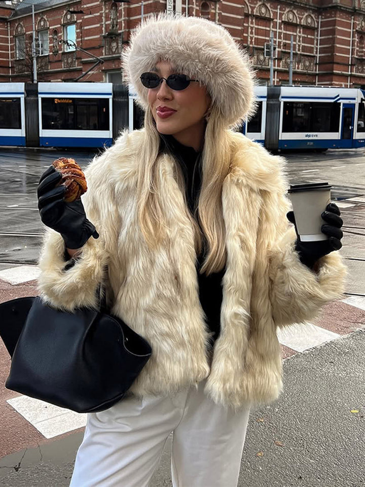 Women's Short Cut Boxy Faux Fur Coat with Long Pile Structure Amarae