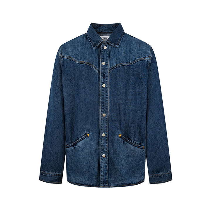 Unisex jeans overshirt with snap buttons, western yoke and plain insert pockets Amarae