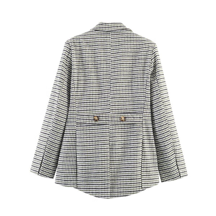 Women's double-breasted glencheck blazer with extended back and tailored silhouette Amarae