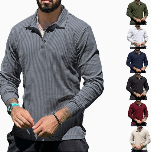 Long sleeve sporty polo for men with ribbed structure Amarae