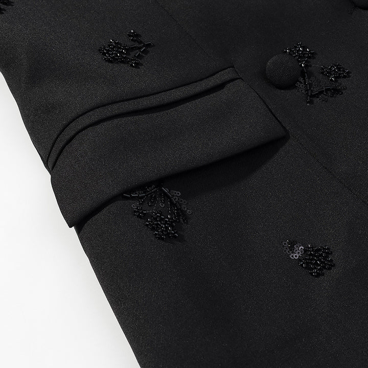 Women's Double-Breasted Blazer with Sequin Flowers and Shawl Collar Amarae