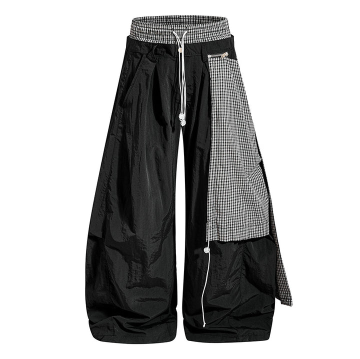 Women's wide baggy pants with asymmetrical check side panel and drawstring Amarae