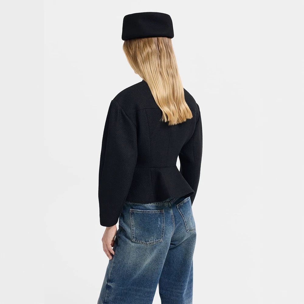 Women's tailored jacket with peplum hem, structured woven quality and decorative buttons Amarae