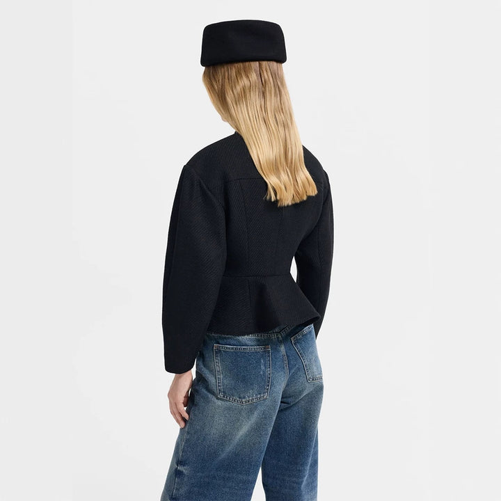 Women's tailored jacket with peplum hem, structured woven quality and decorative buttons Amarae