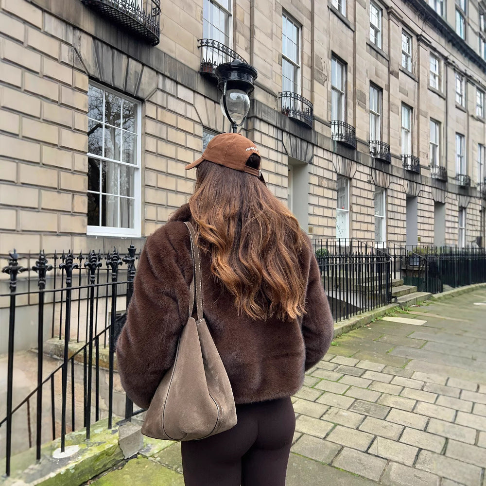 Ladies Aviator Jacket in Trendy Faux Fur Lune London
