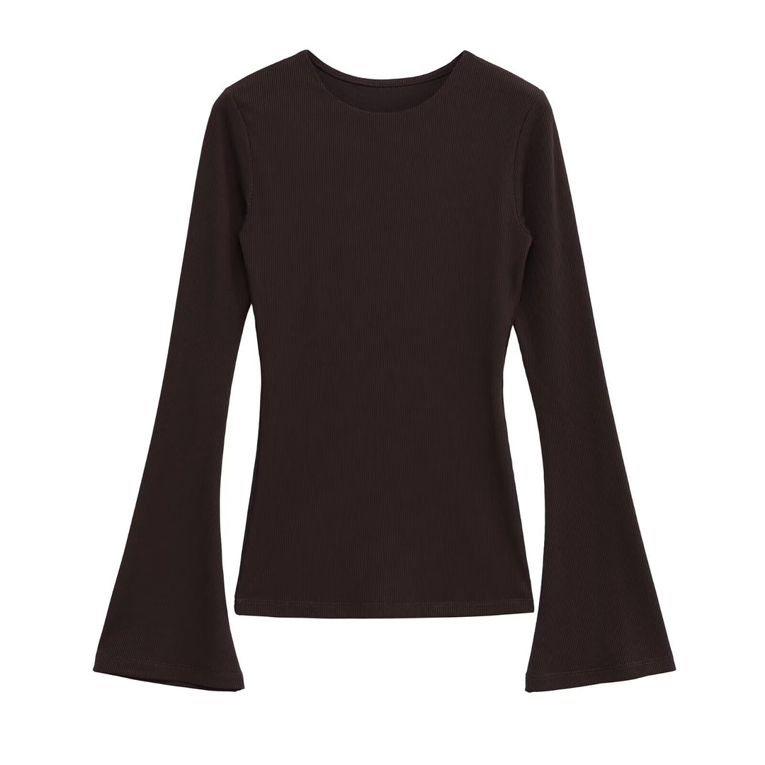 Women's Fitted Ribbed Long Sleeve with Flared Bell Sleeves Amarae