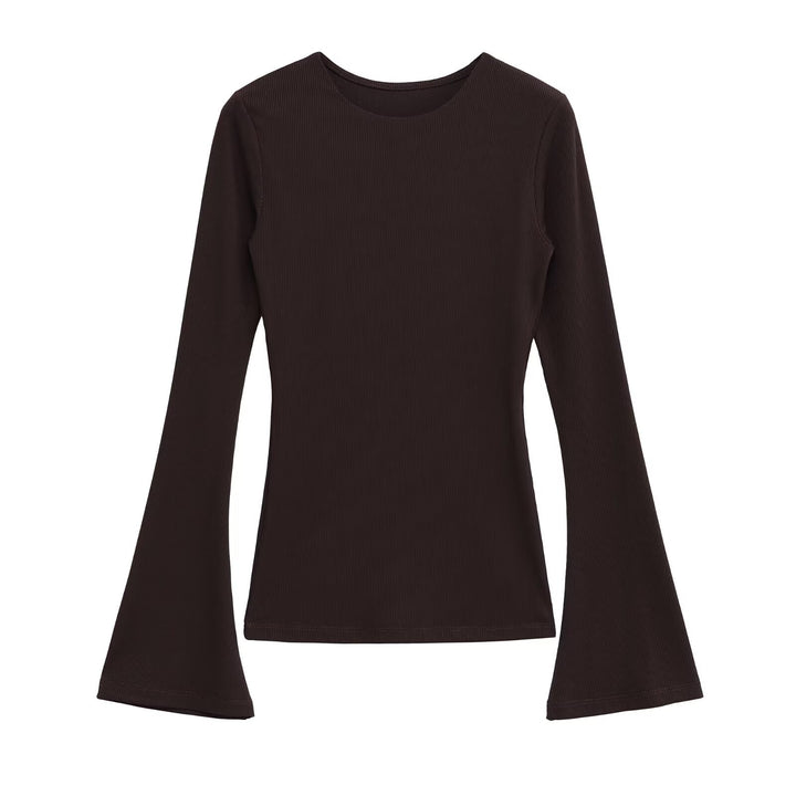 Women's Fitted Ribbed Long Sleeve with Flared Bell Sleeves Amarae