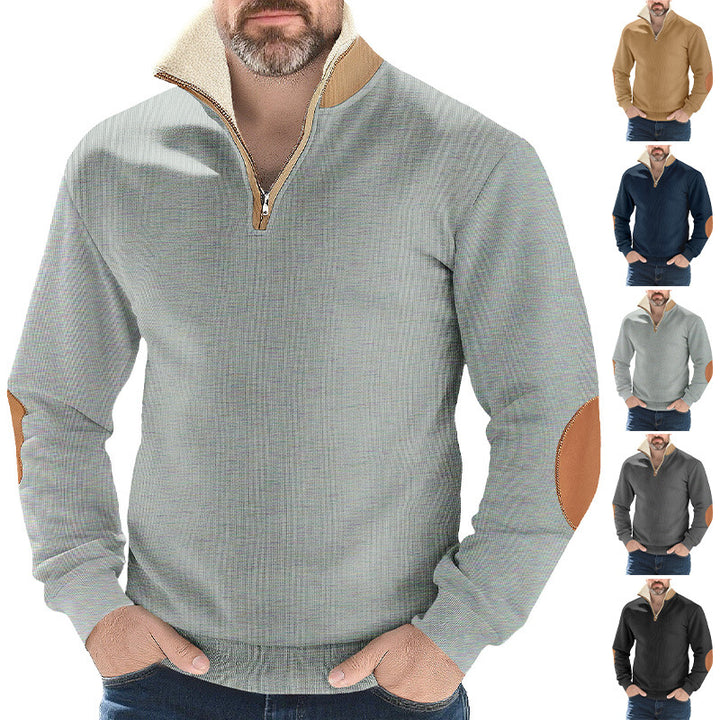 Microfleece pullover for men with half zip and contrasting elbow patches Lune London