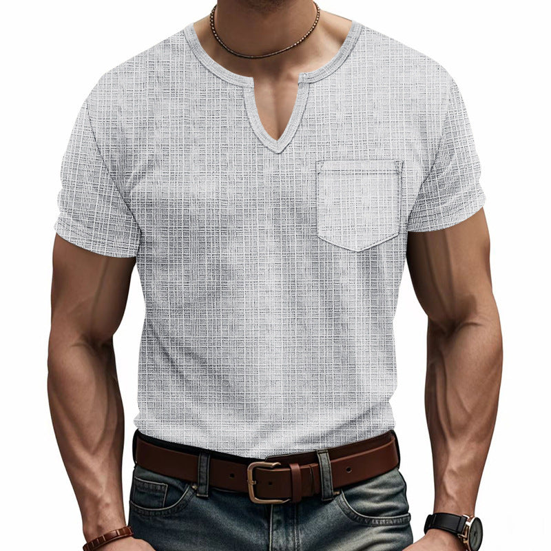 Short trendy short-sleeve shirt for men with structure and Henley collar Lune London