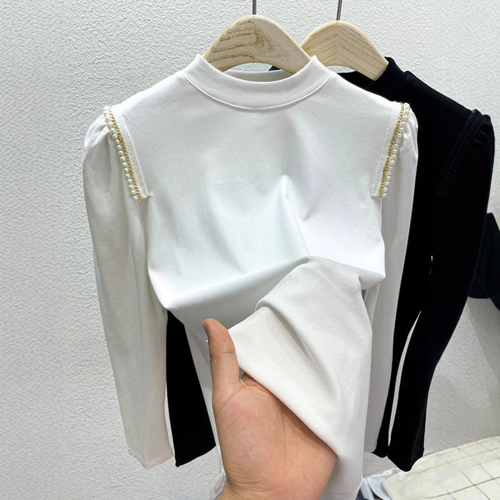 Women elegant long sleeve top with special pearl applications Chic & Stil