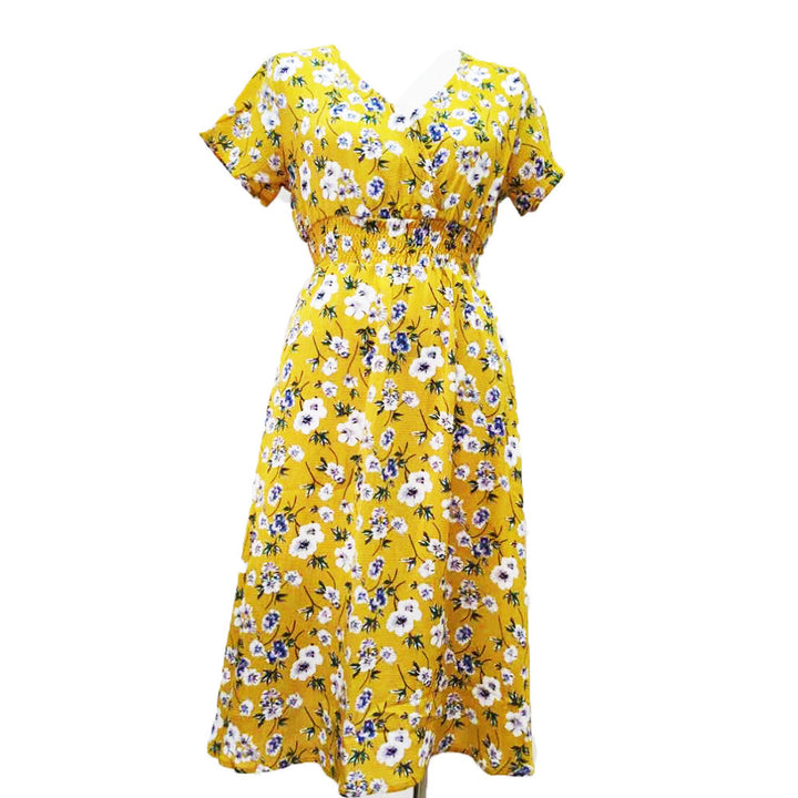 Maxi dress for women with floral patterns and an elastic waistband Lune London
