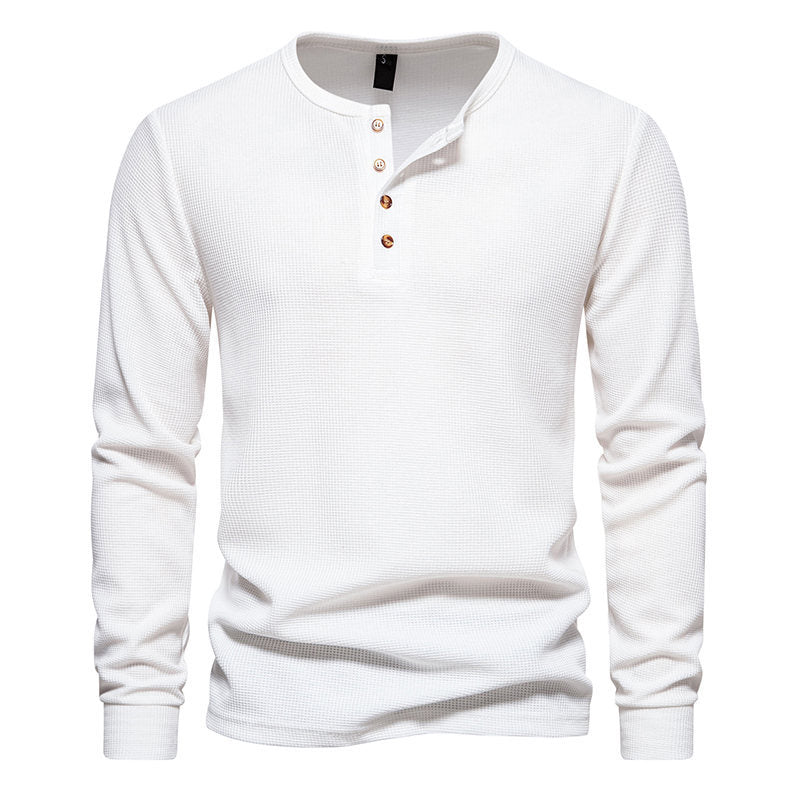 Men's Long Sleeve Henley Shirt with Textured Surface Pattern and Practical Button Details Amarae