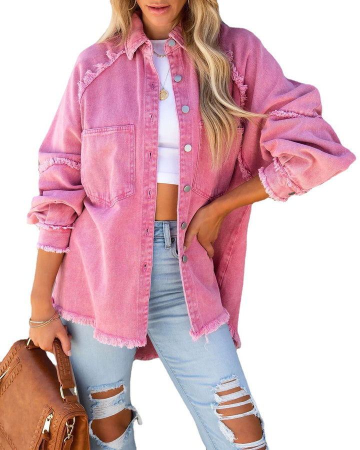 Chemise Veste en Jean Surdimensionnée pour Femmes avec Détails Effilochés Chic & Stil