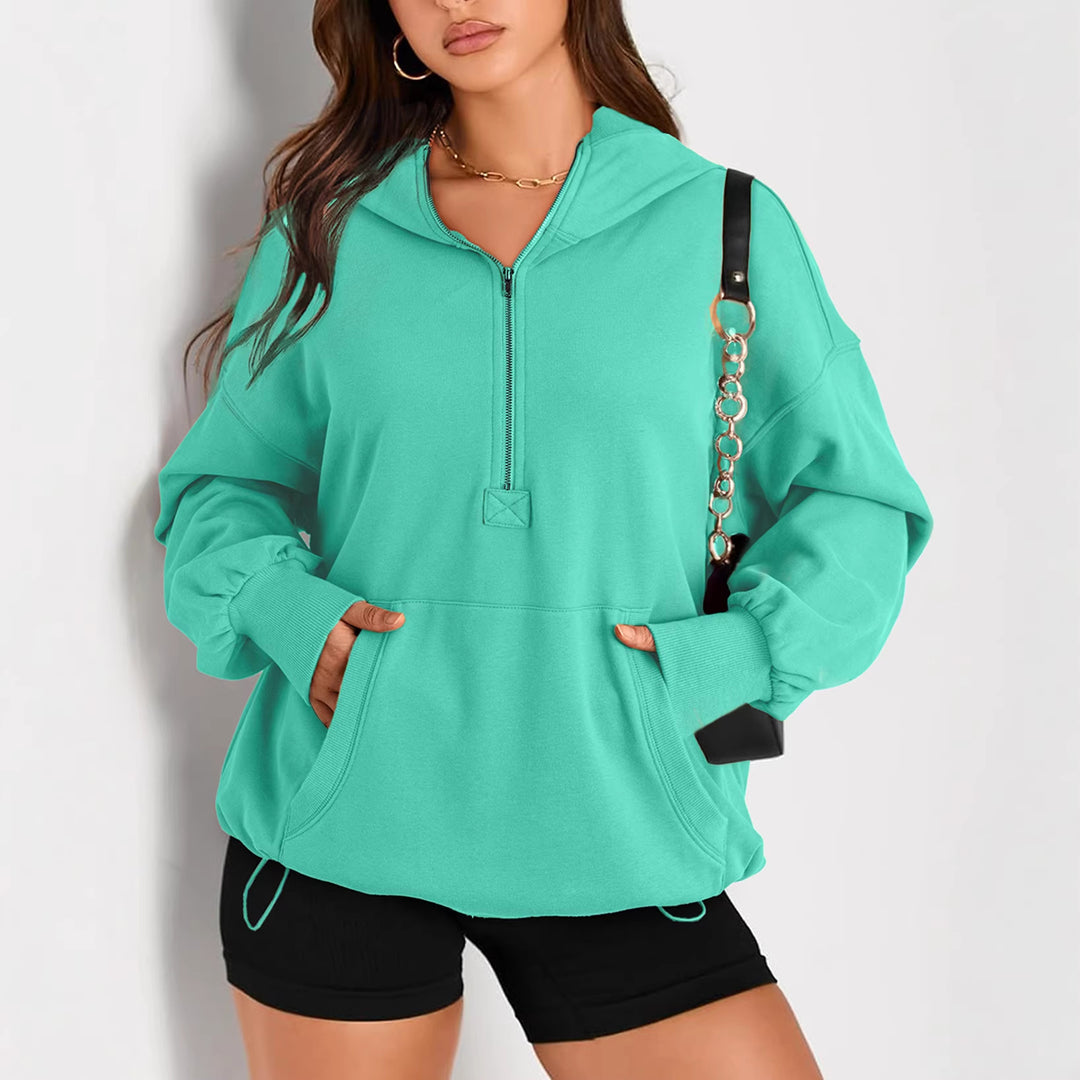 Women's Oversize Half-Zip Hoodie with Kangaroo Pocket Amarae