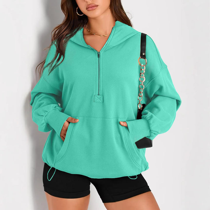 Women's Oversize Half-Zip Hoodie with Kangaroo Pocket Amarae