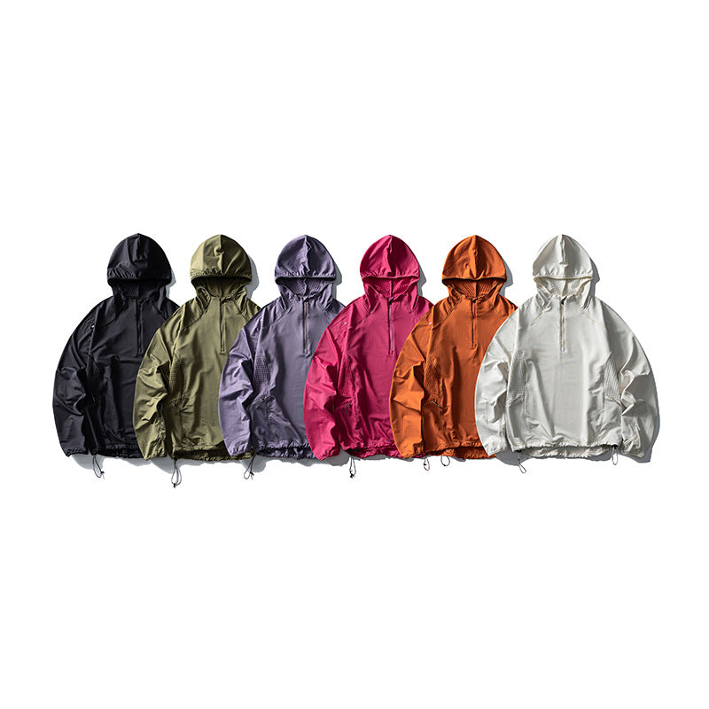 Unisex Lightweight Oversized Hoodie with Half Zip, Quilted Inserts and Drawstring Hood