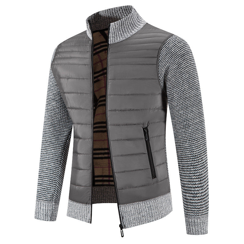 Quilted jacket for men with modern knit sleeves and a high collar Lune London