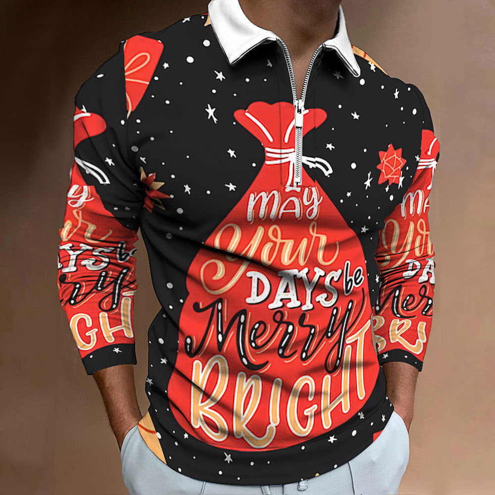 Men's Long Sleeve Polo with Festive Christmas Pattern Lune London