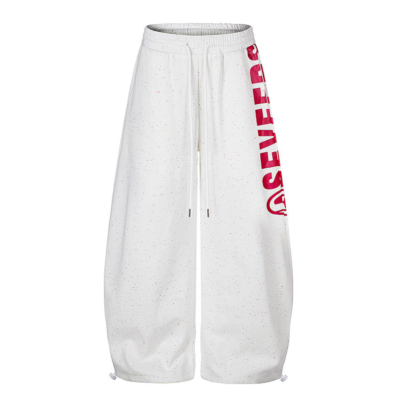 Women's wide culotte sweatpants with comfort waistband, drawstring, and side statement print Amarae