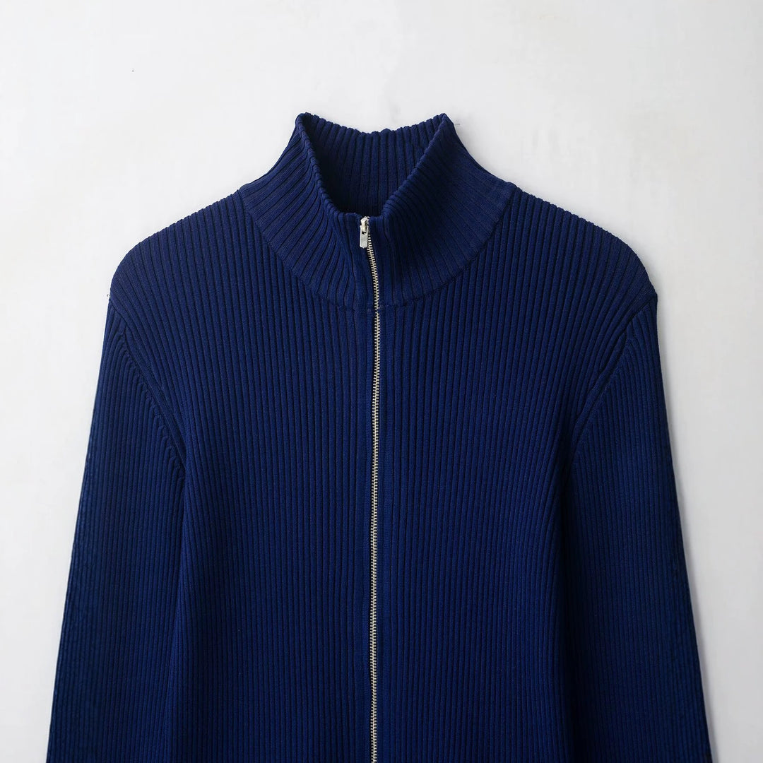 Women's ribbed cardigan with stand-up collar and full-length zipper Amarae