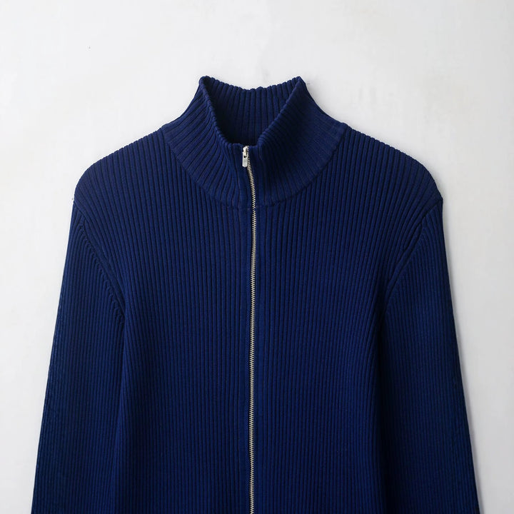 Women's ribbed cardigan with stand-up collar and full-length zipper Amarae