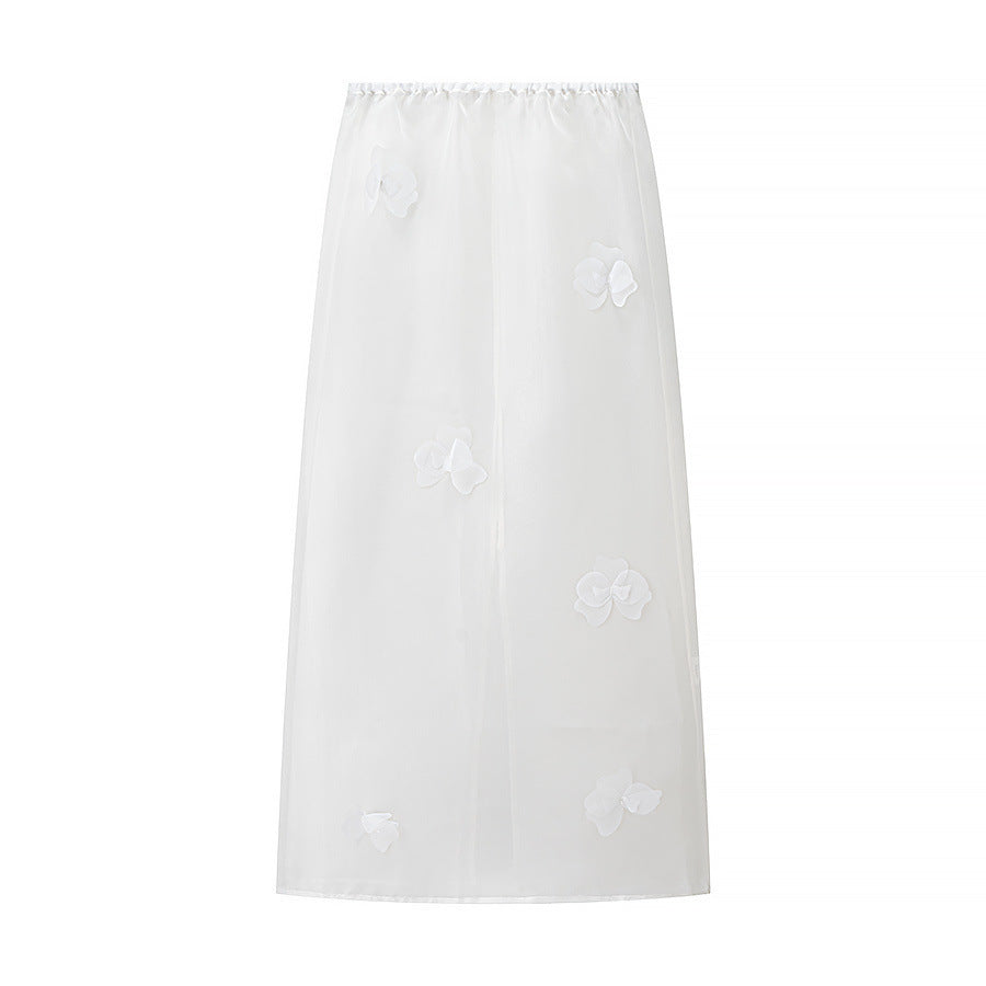 Ladies Transparent Organza Underskirt with Elastic Waistband and 3D Flower Applique Amarae