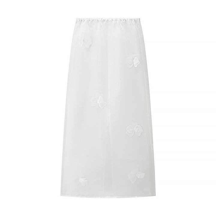 Ladies Transparent Organza Underskirt with Elastic Waistband and 3D Flower Applique Amarae