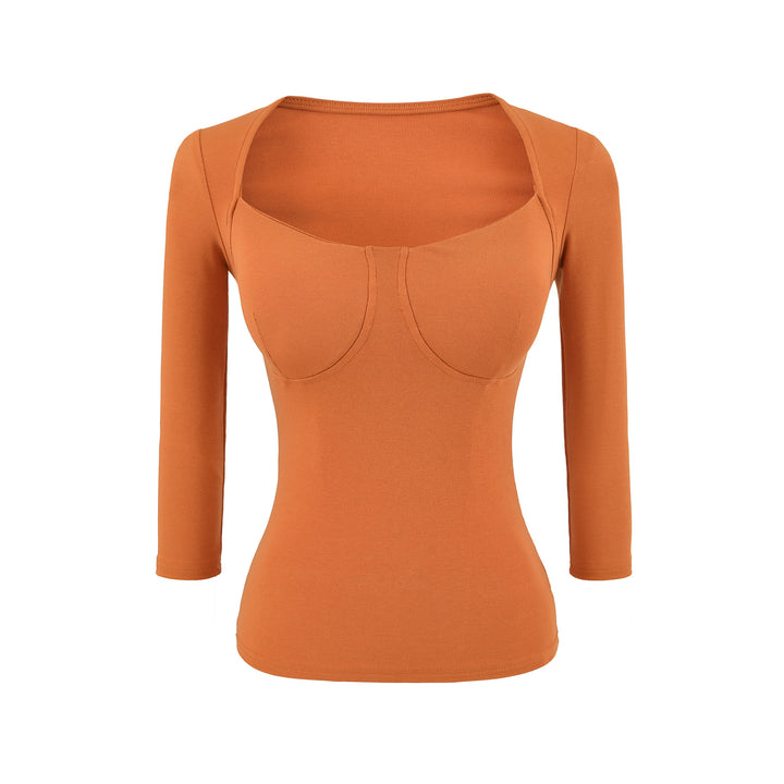 Women's Fitted Long Sleeve Top with Integrated Bustier Contour and Square Neckline Amarae