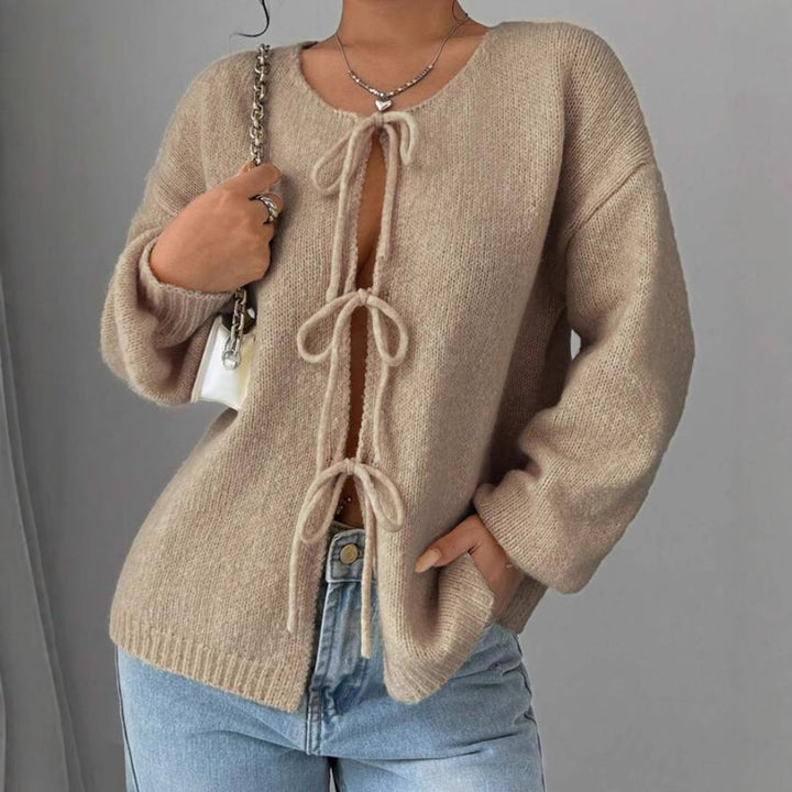 Oversized knit sweater for women with decorative lace detail Lune London
