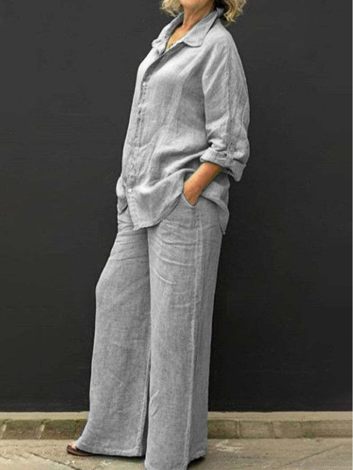 Women's Relaxed Linen Set with Oversized Shirt and Wide Palazzo Pants Amarae