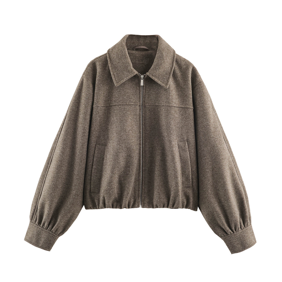 Women’s short jacket with balloon sleeves, wide shirt collar, and elastic hem Amarae