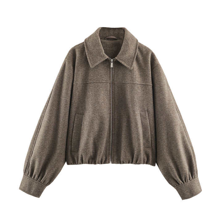 Women’s short jacket with balloon sleeves, wide shirt collar, and elastic hem Amarae