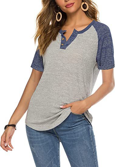 Casual short sleeve Henley T-shirt for women with button placket Lune London