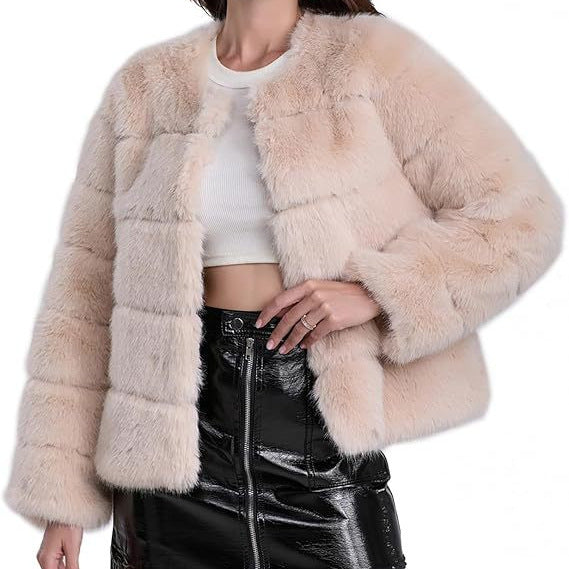 Ladies Cozy Faux Fur Jacket with Puff Sleeve Design Heidi Style