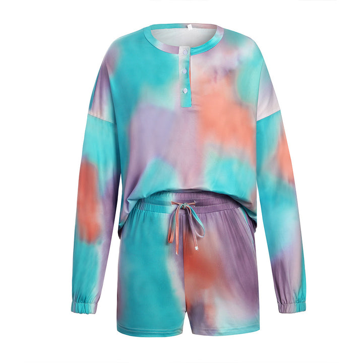 Women's set with casual top and modern tie-dye design shorts Lune London