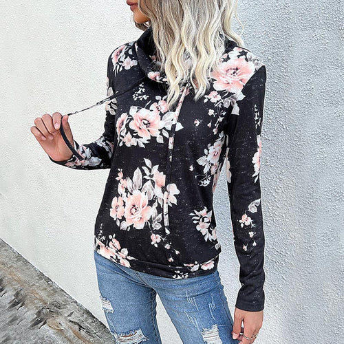 Casual women's sweater with floral pattern and high collar Amarae