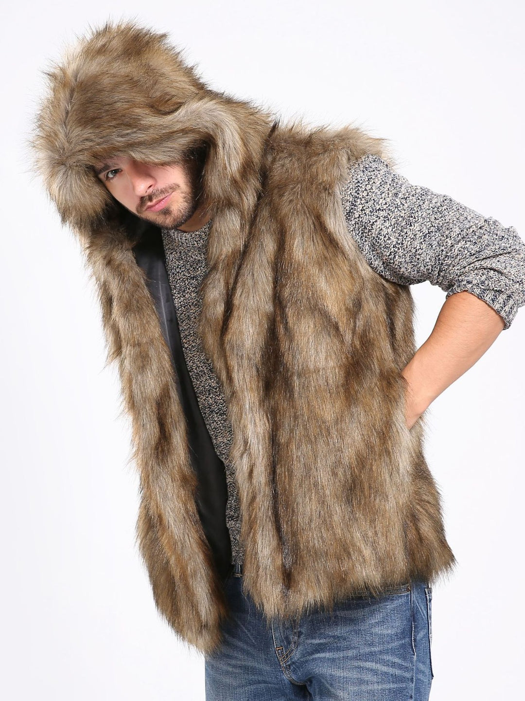 Lune London hooded faux fur jacket for men
