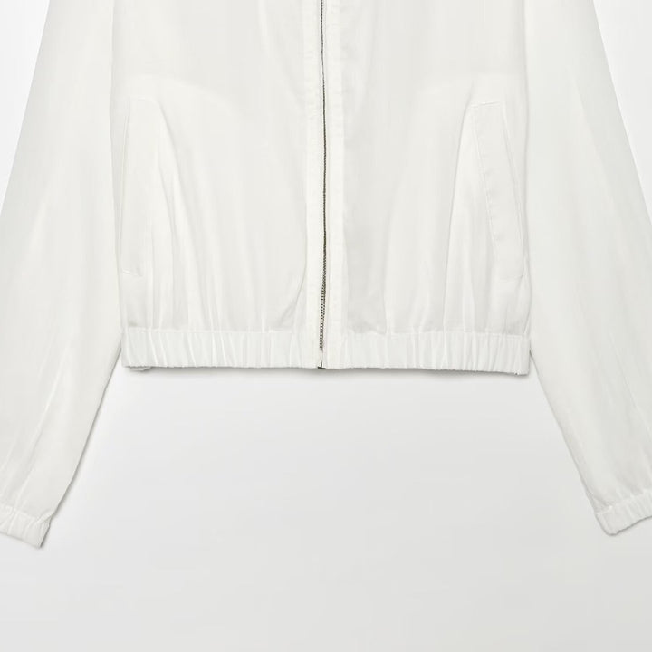 Women's Lightweight Windbreaker Bomber Jacket with Stand-Up Collar, Two-Way Zipper and Elastic Cuff