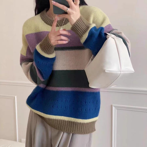 Women's thick knit sweater with casual stripes Amarae