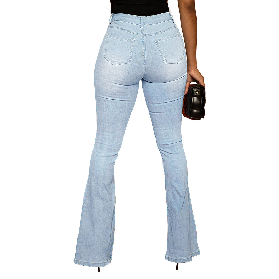 Ladies' high-waisted fitted flared jeans made of stretch denim with flared leg Amarae