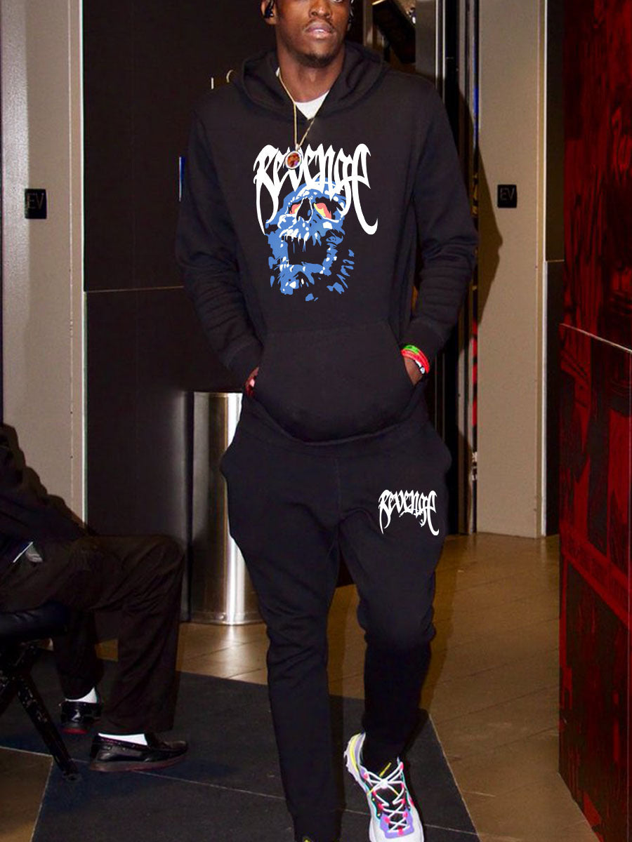 Hooded sweatshirt and jogging set for men with artistic skull pattern Lune London