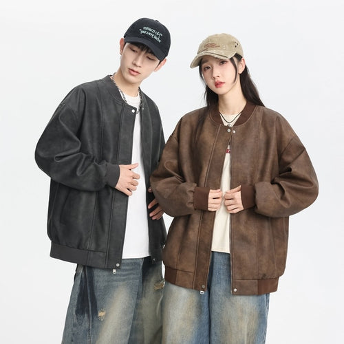 Casual synthetic leather jacket for men with elastic cuffs and practical pockets Amarae