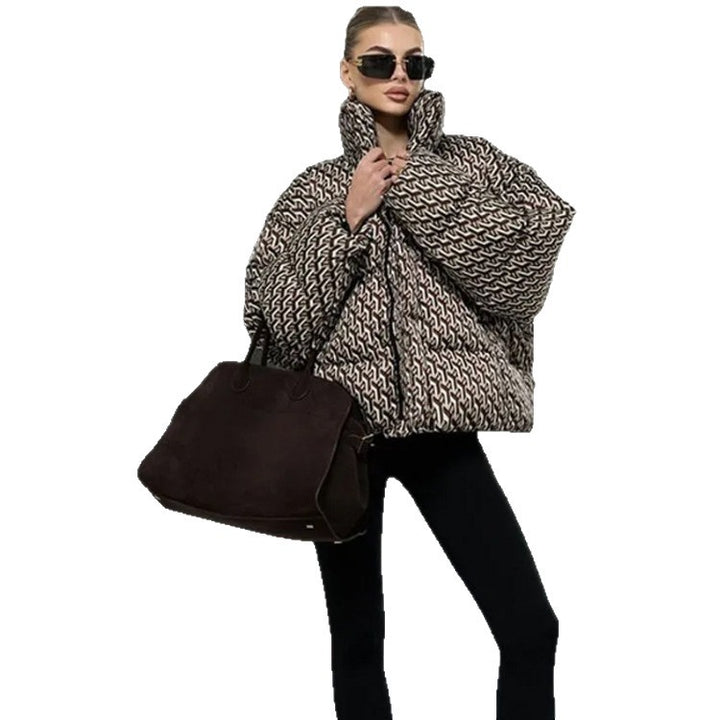 Women Short Quilted Oversized Quilted Jacket with High Shawl Collar Amarae