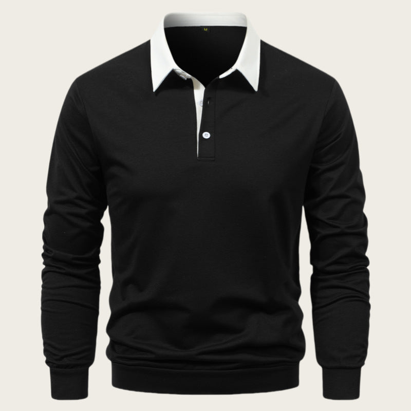 Men's long sleeve polo with contrast collar and high-quality cotton Lune London